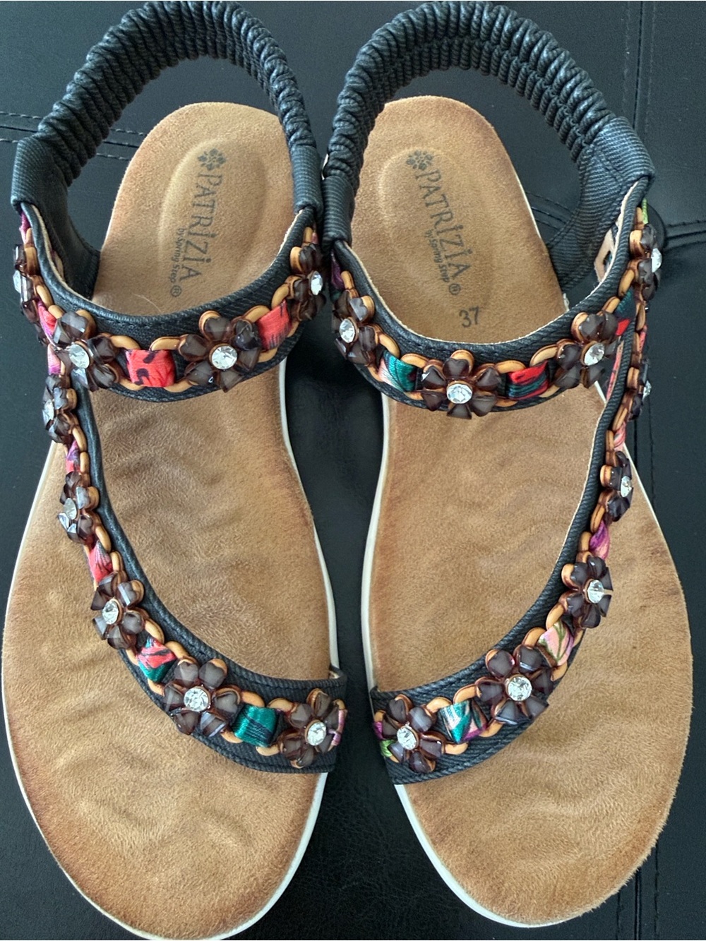 Patrizia Embellished Beaded T-Strap Sandals Size 37 / US 6.5-7
